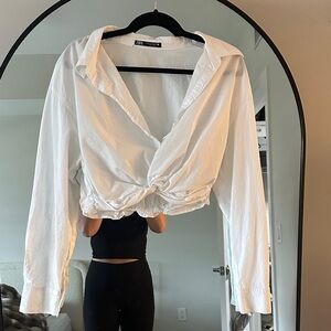 Zara White Twist Front Blouse